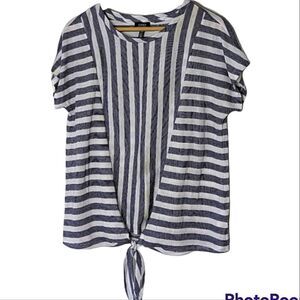 Jones New York Signature Blue & White Stripe Tie Front T-shirt size L